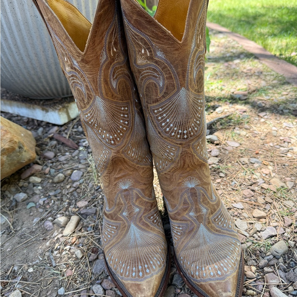 Old Gringo  Boots Brown Light blue  Stitching Western Cowboy Boots. Size 8.5 - Picture 2 of 9